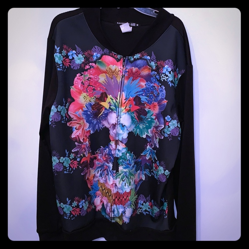 Floral skull track bomber jacket